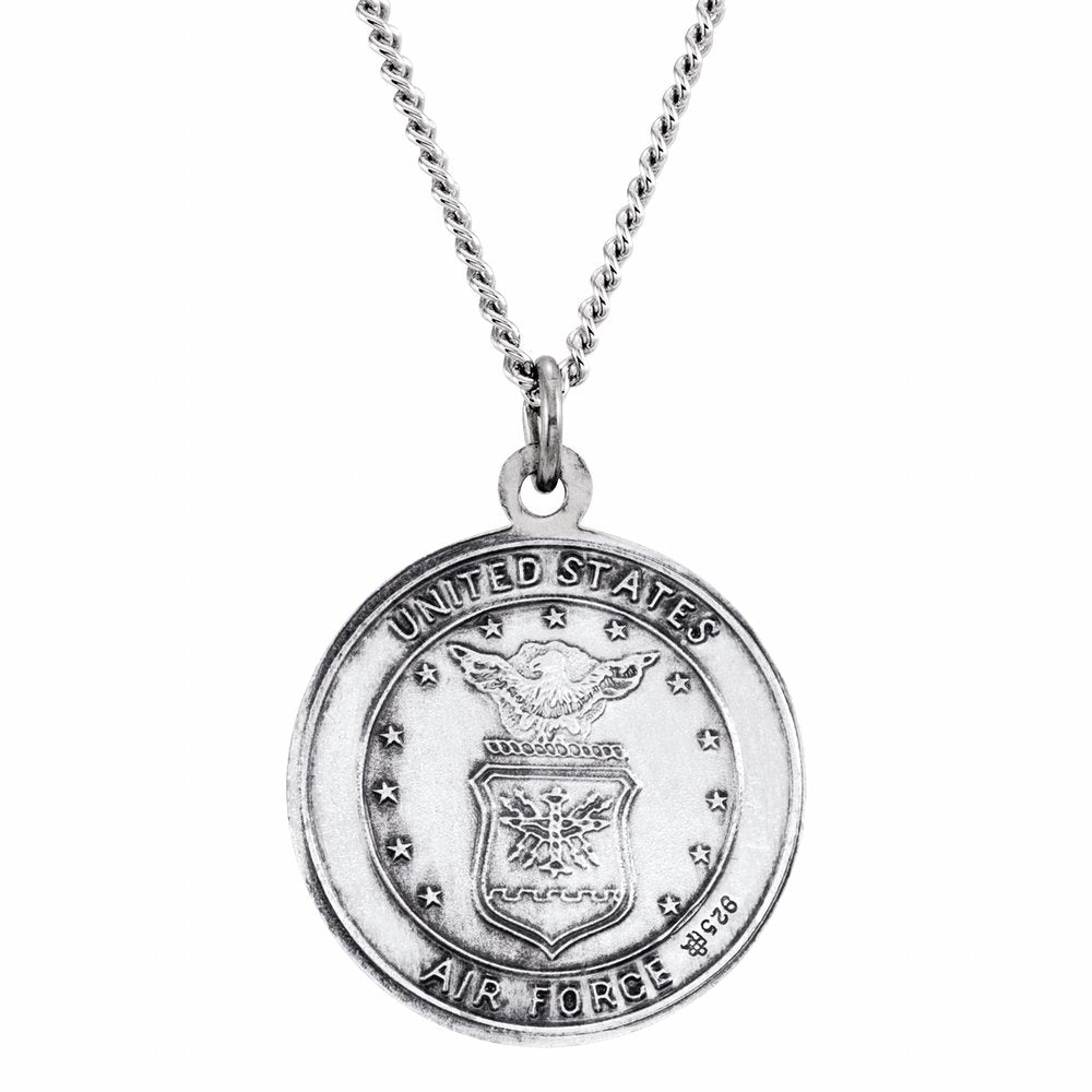 Sterling Silver 18 mm St. Christopher U.S. Air Force Medal 18" Necklace