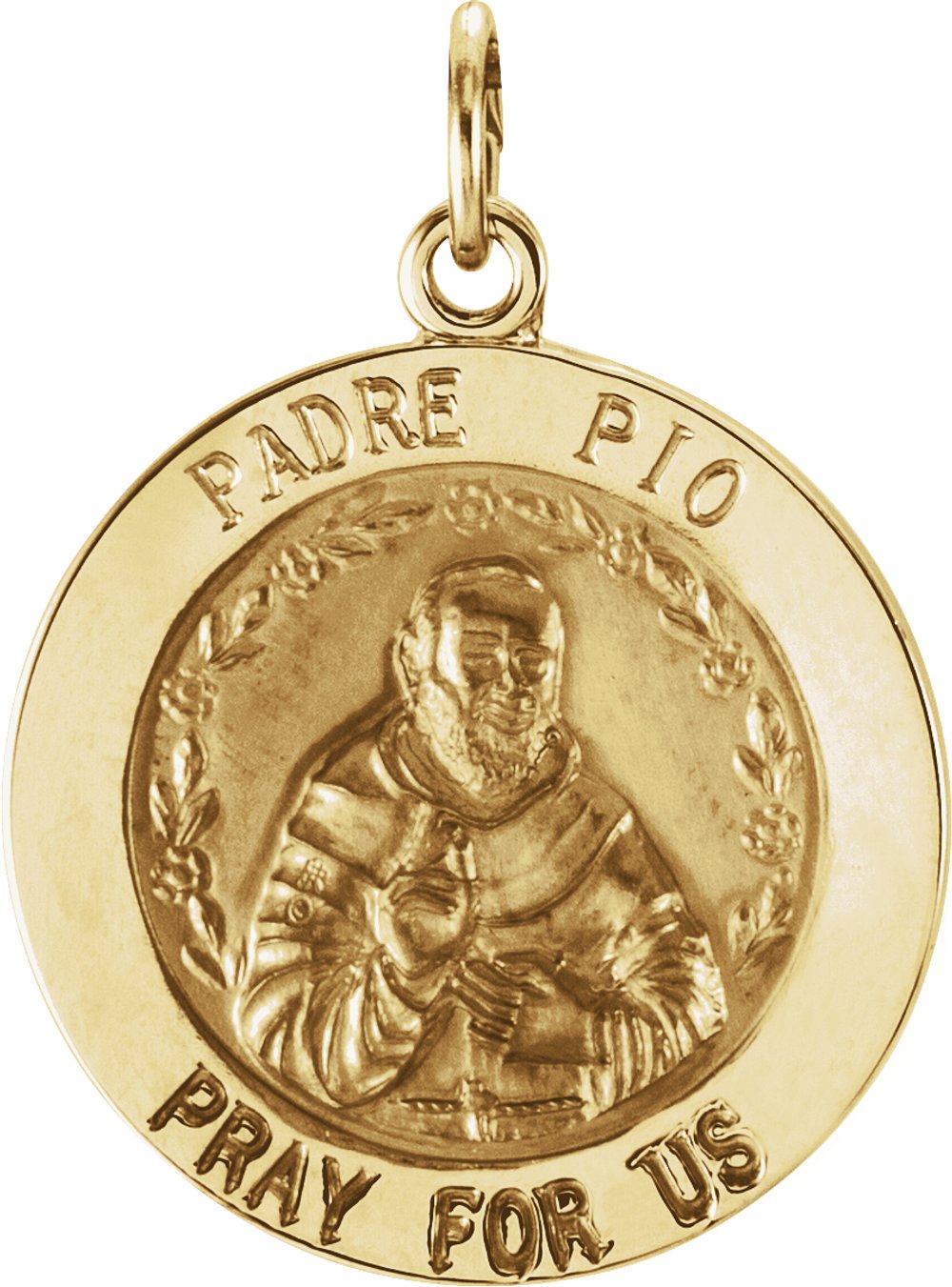 14K Yellow 18 mm Round St. Padre Pio Medal