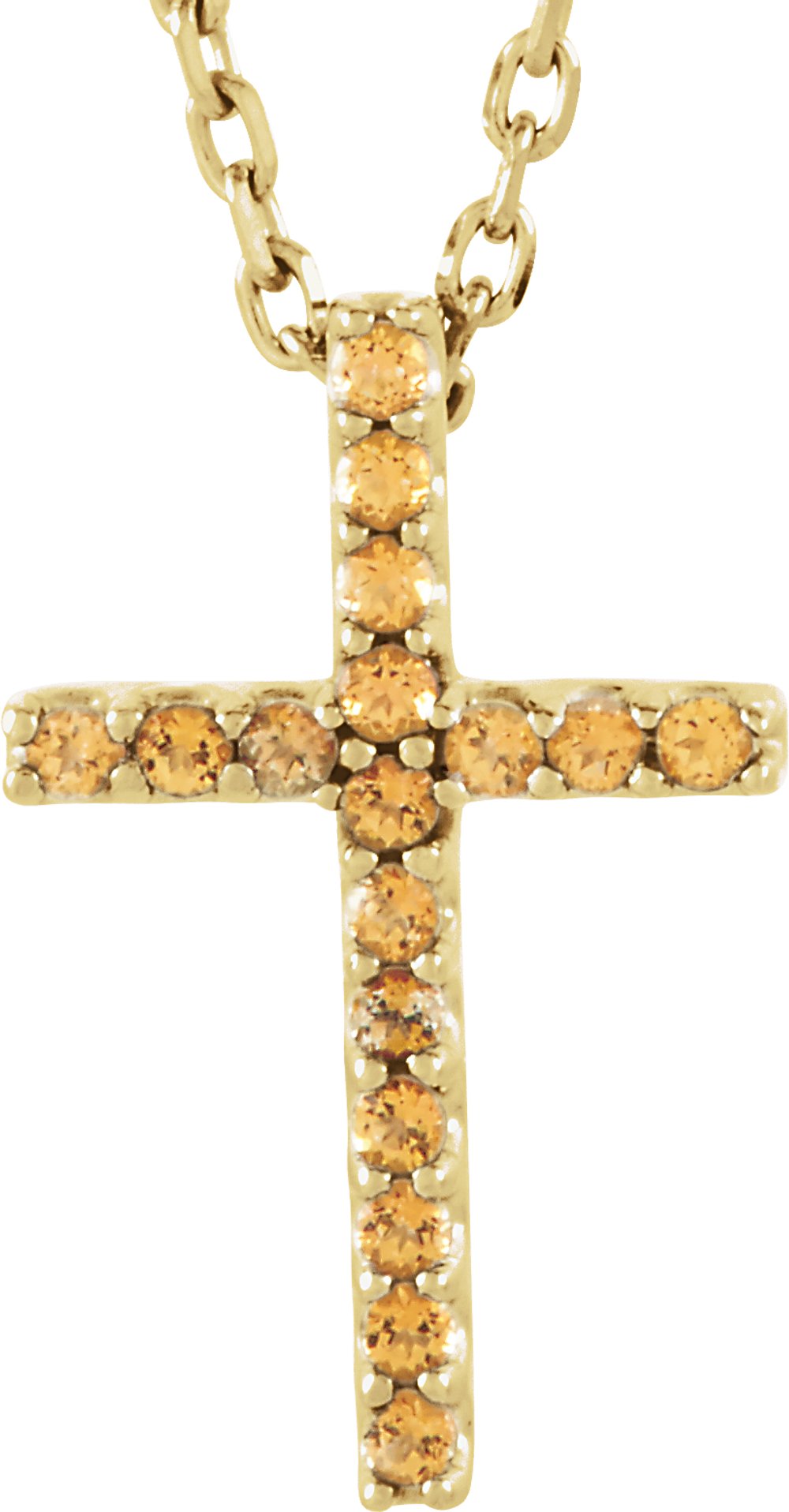 14K Yellow Gold Natural Yellow Sapphire Petite Cross 16" Necklace