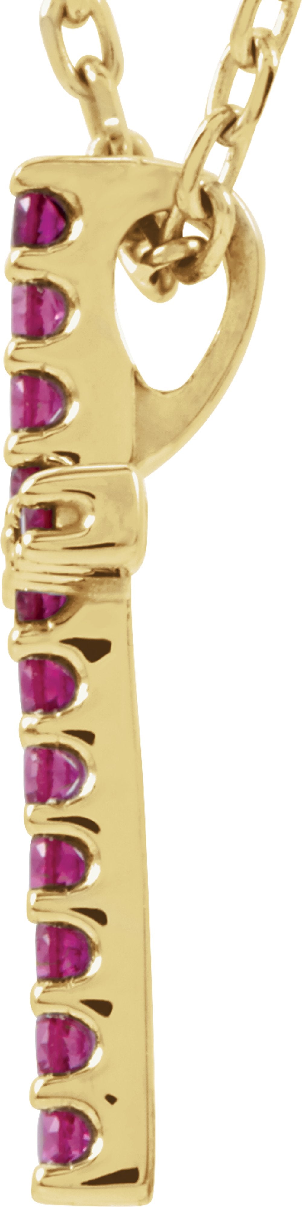 14K Yellow Gold Natural Ruby Petite Cross 16" Necklace