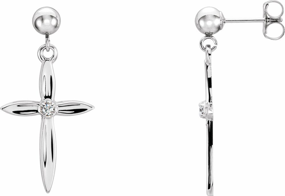 14K White Gold .04 CTW Natural Diamond Cross Earrings