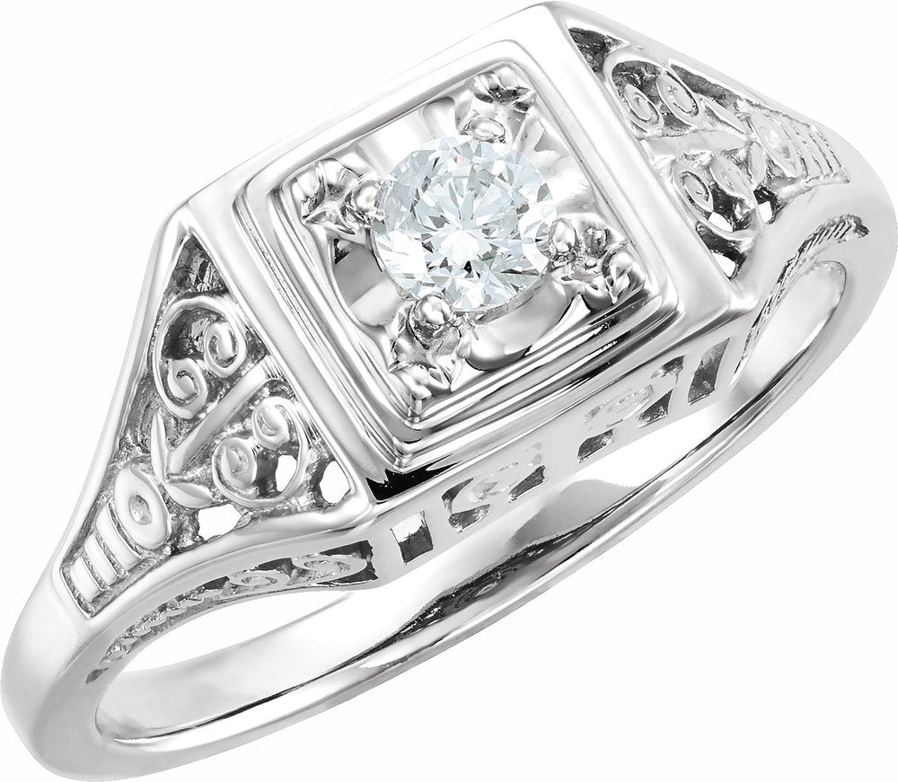 14K White Gold 1/6 CTW Natural Diamond Filigree Ring