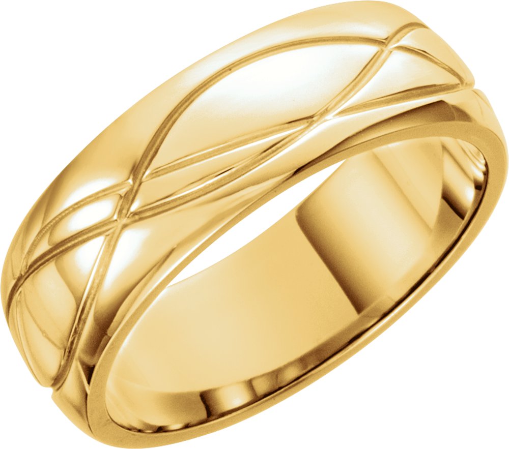 14K Yellow Gold 8 mm Grooved Comfort-Fit Half Round Band Size 9