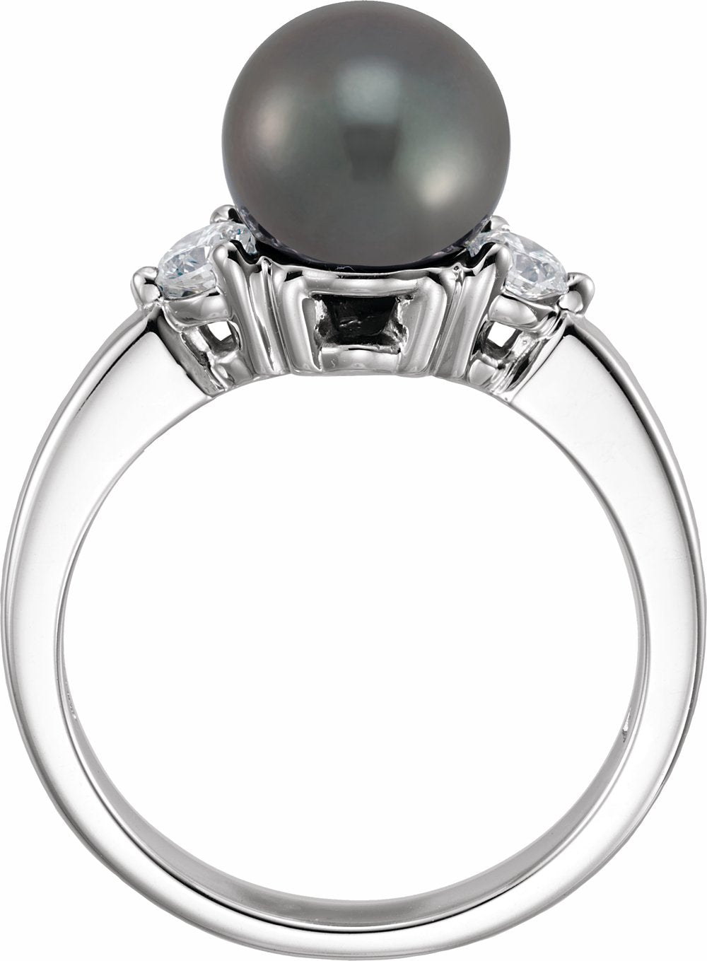 14K White Cultured Black Akoya Pearl & 1/4 CTW Natural Diamond Ring