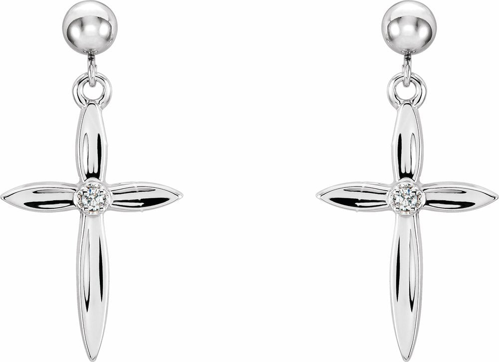 14K White Gold .04 CTW Natural Diamond Cross Earrings