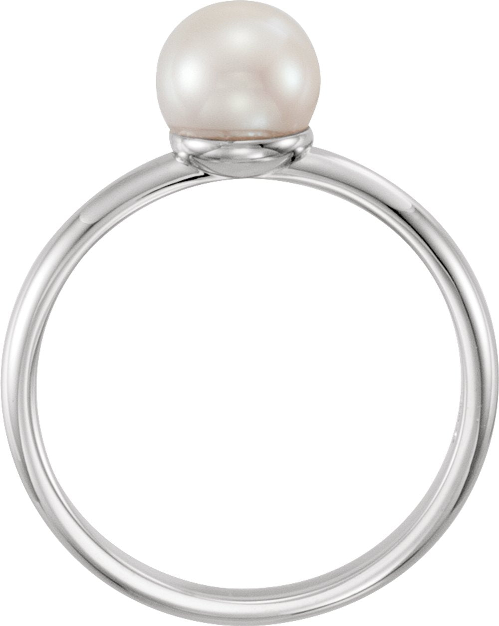 14K White Gold 6.5-7 mm Cultured White Freshwater Pearl Ring