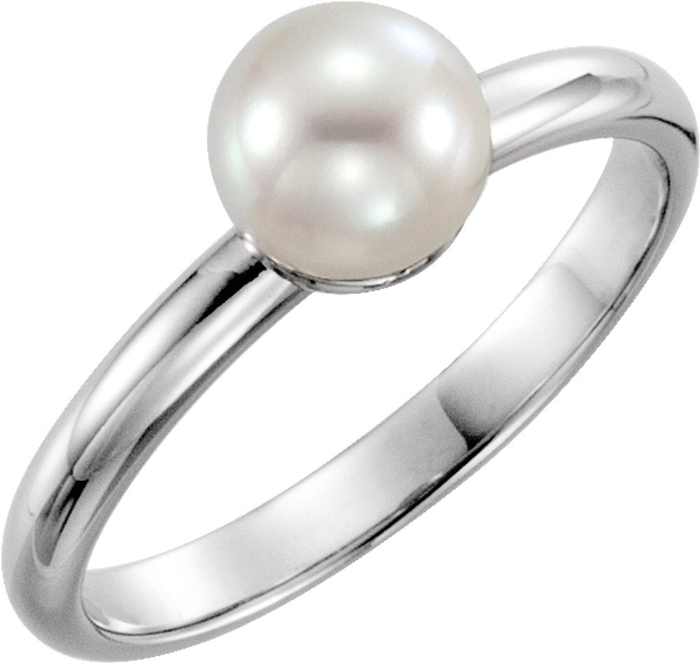 14K White Gold 6.5-7 mm Cultured White Freshwater Pearl Ring