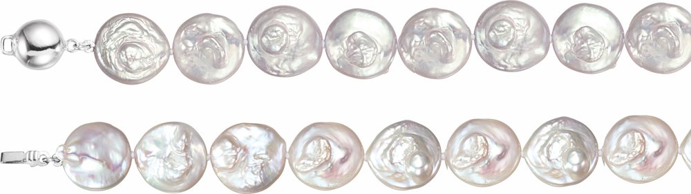 Sterling Silver 13-14 mm Cultured White Freshwater Pearl Coin 18" Necklace