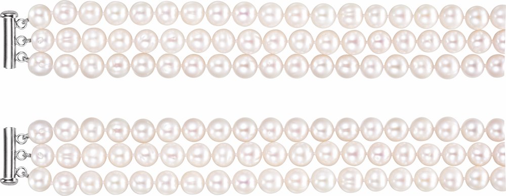 Sterling Silver Cultured White Freshwater Pearl 3-Strand 22" Necklace