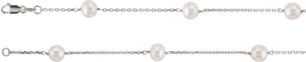 14K White Gold Cultured White Freshwater Pearl 14-Station 18" Necklace
