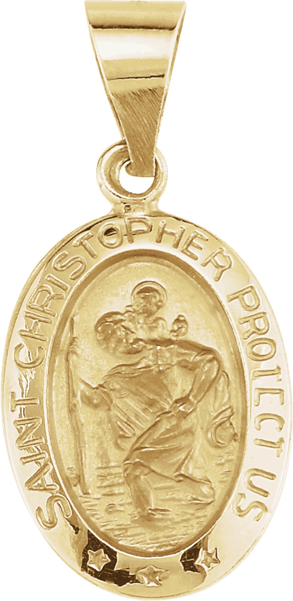 14K Yellow Gold 15x11 mm Oval Hollow St. Christopher Medal