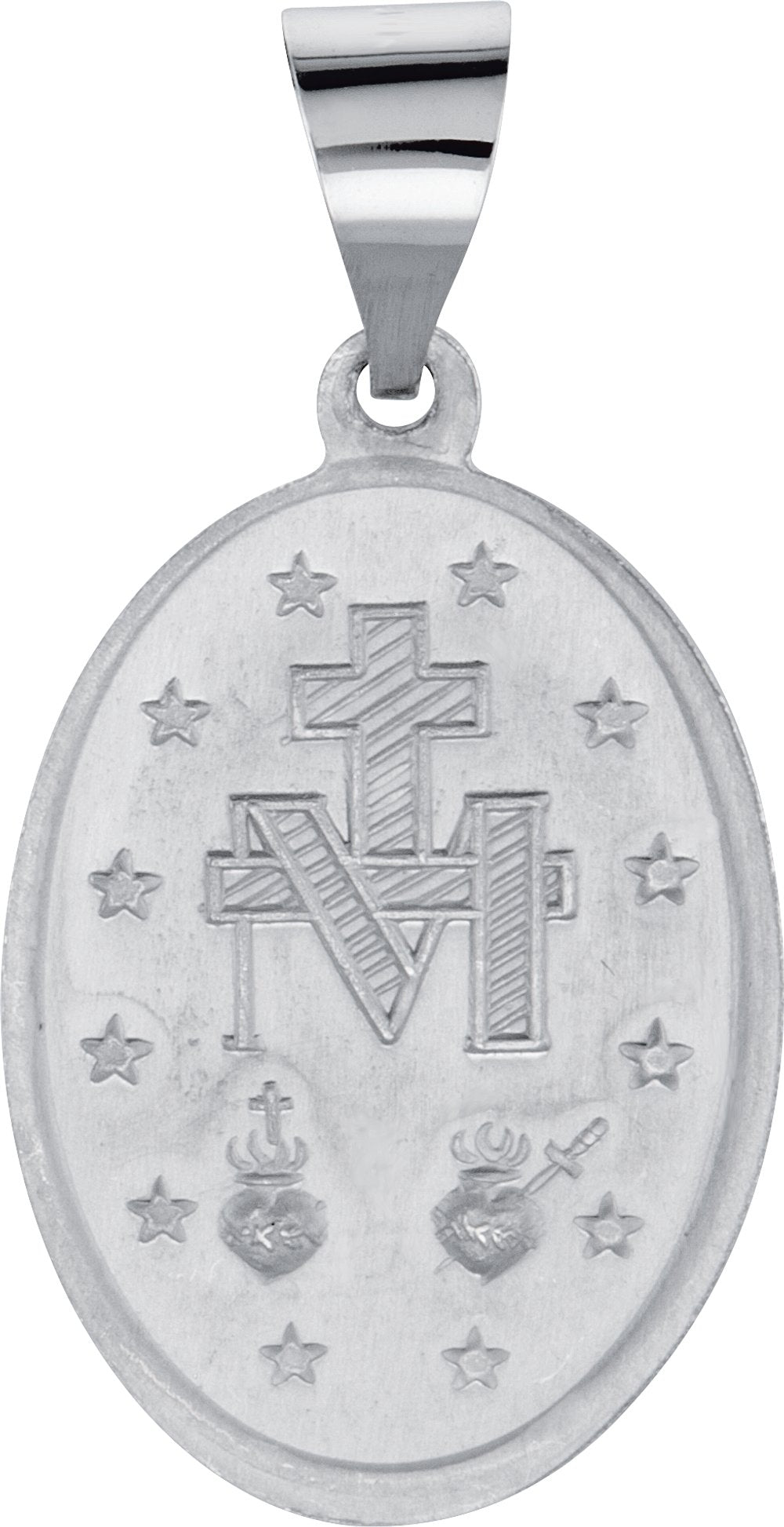 14K White Gold 19x13.5 mm Oval Hollow Miraculous Medal