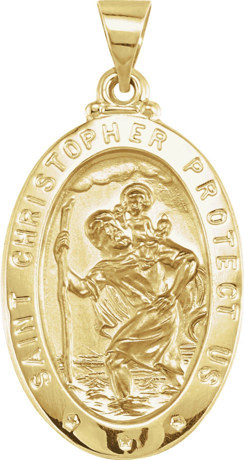 14K Yellow Gold 25x17 mm Oval Hollow St. Christopher Medal
