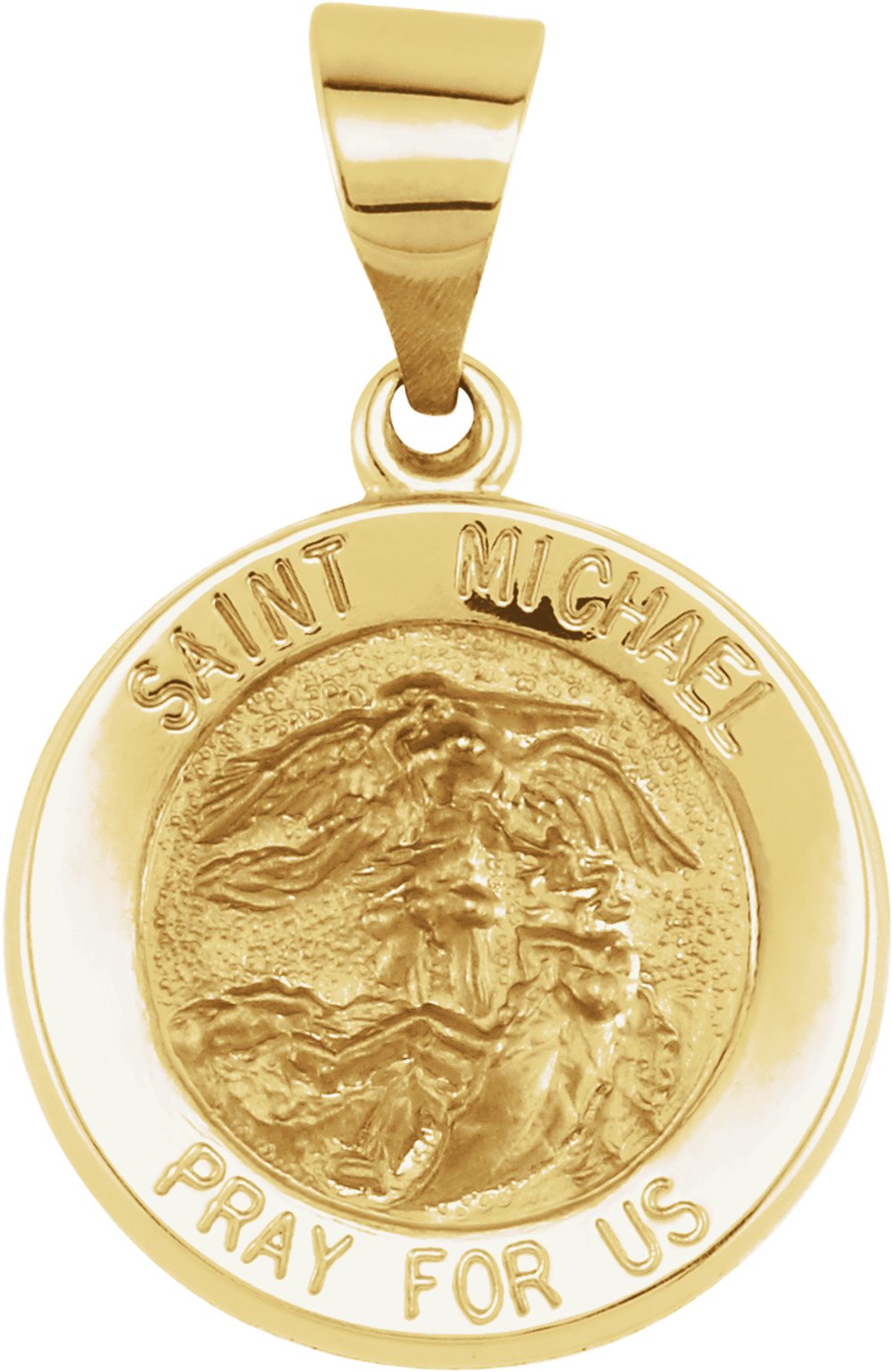14K Yellow 15x15 mm Round Hollow St. Michael Medal