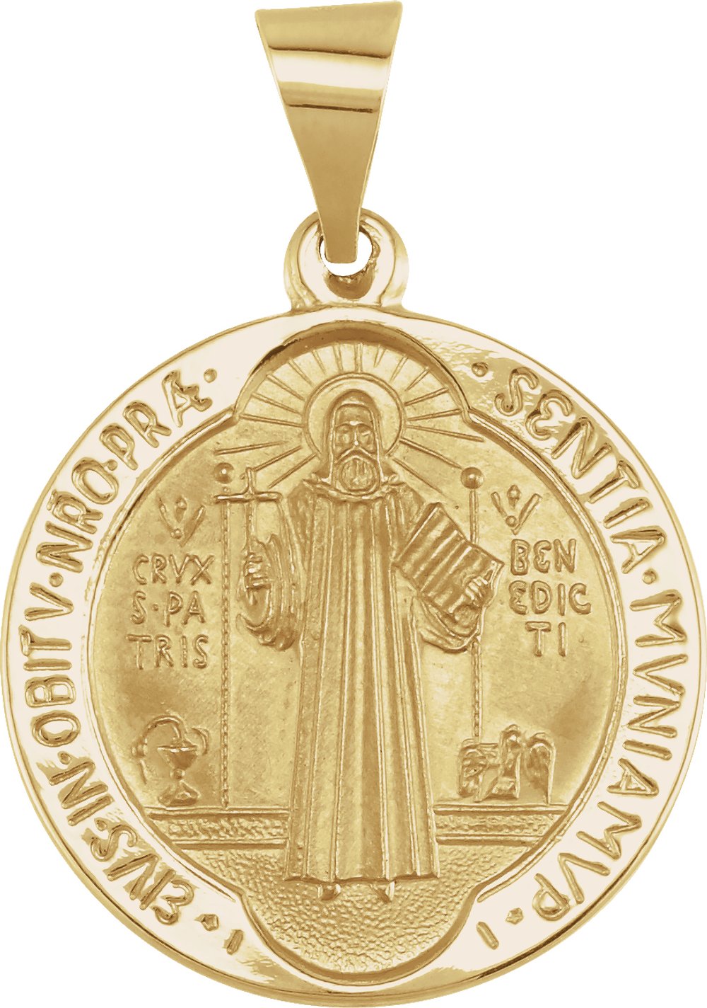 14K Yellow 18 mm Round Hollow St. Benedict Medal