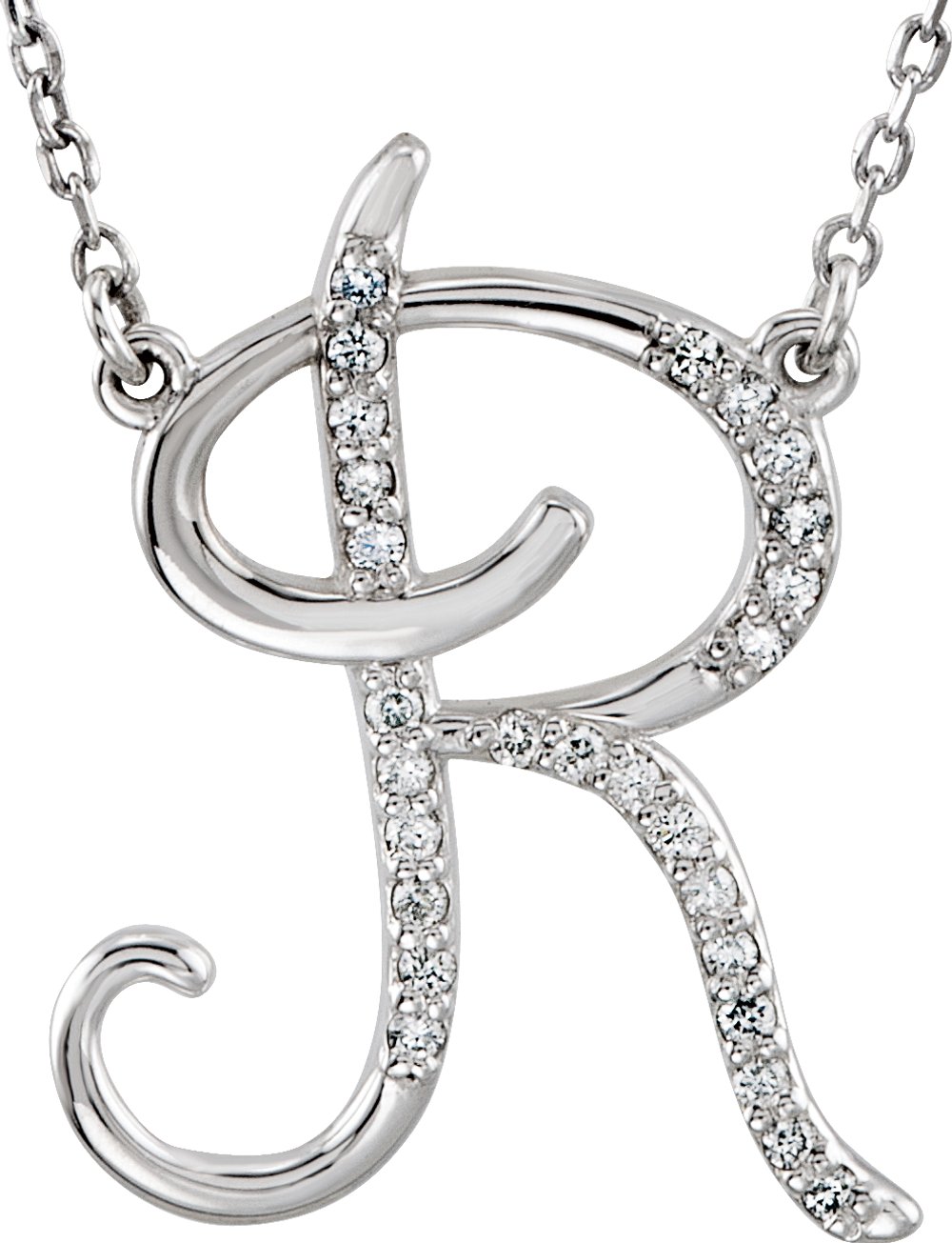 14K White Gold 1/10 CTW Natural Diamond Initial R 16" Necklace