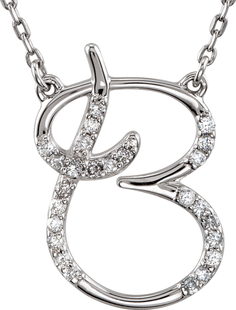 Sterling Silver 1/8 CTW Natural Diamond Initial B 16" Necklace