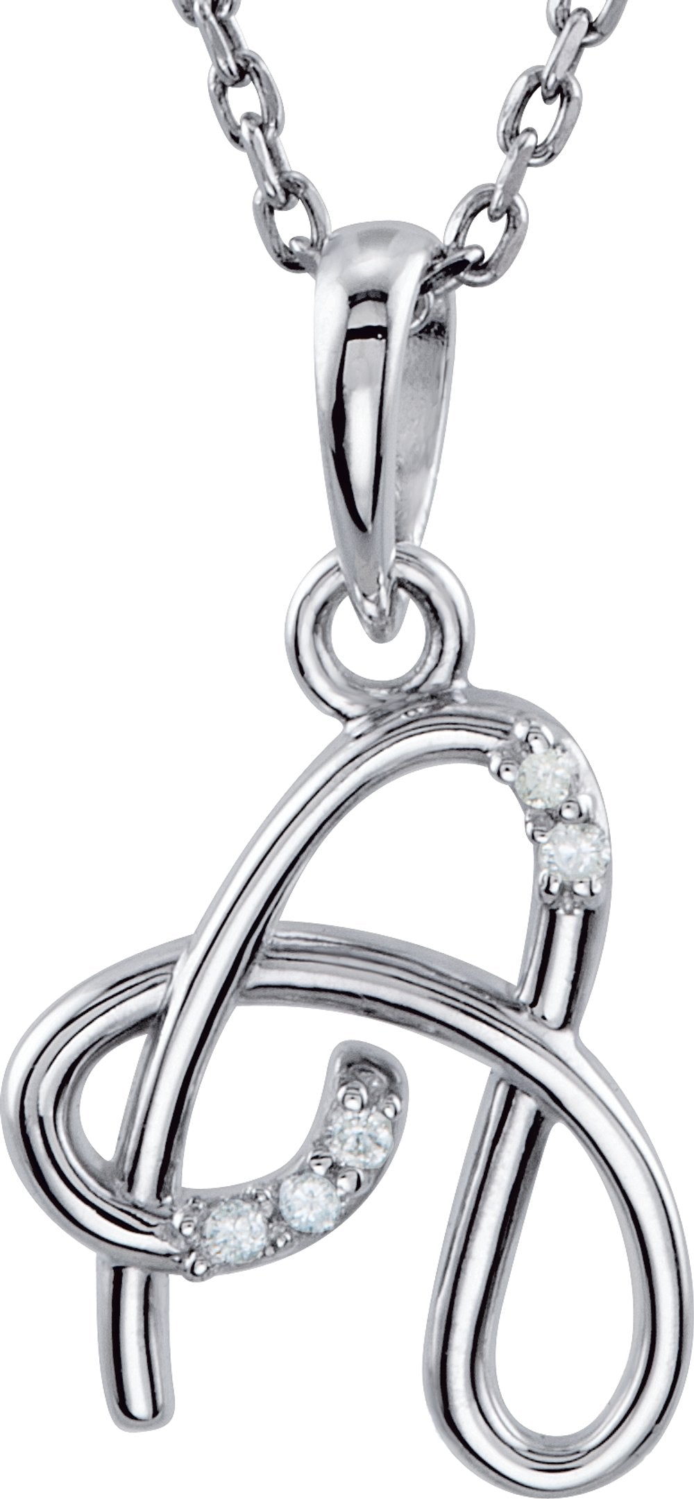 14K White Gold .025 CTW Natural Diamond Initial A 18" Necklace