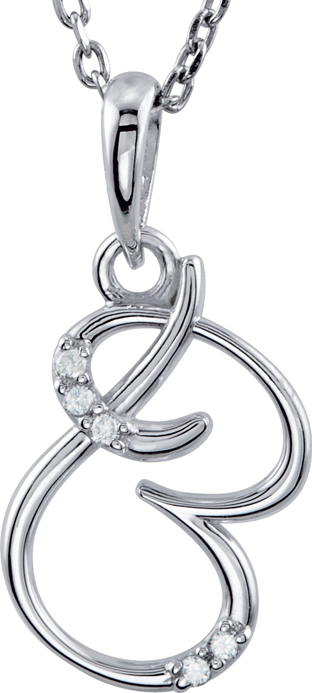 Sterling Silver .025 CTW Natural Diamond Initial B 18" Necklace