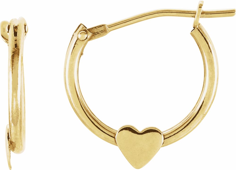 14K Yellow 14.5 mm Youth Hinged Hoop Heart Earrings