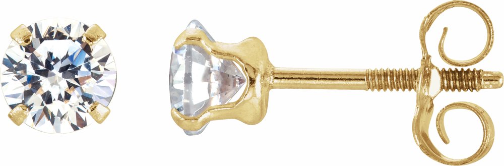 14K Yellow Gold 4 mm Imitation White Cubic Zirconia Youth Stud Earrings