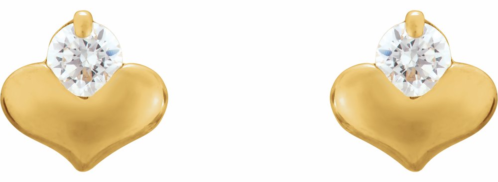 14K Yellow Gold 2.25 mm Imitation White Cubic Zirconia Heart Earrings