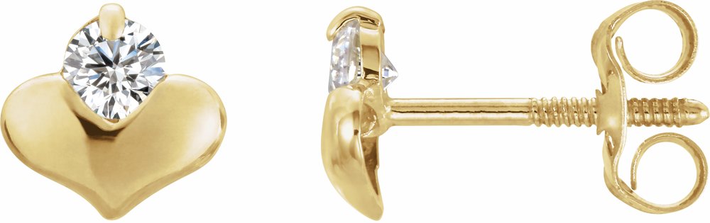 14K Yellow Gold 2.25 mm Imitation White Cubic Zirconia Heart Earrings