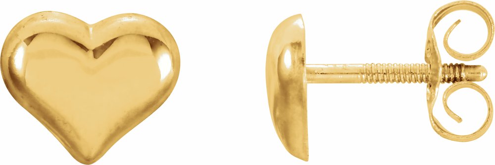14K Yellow Puffed Heart Earrings