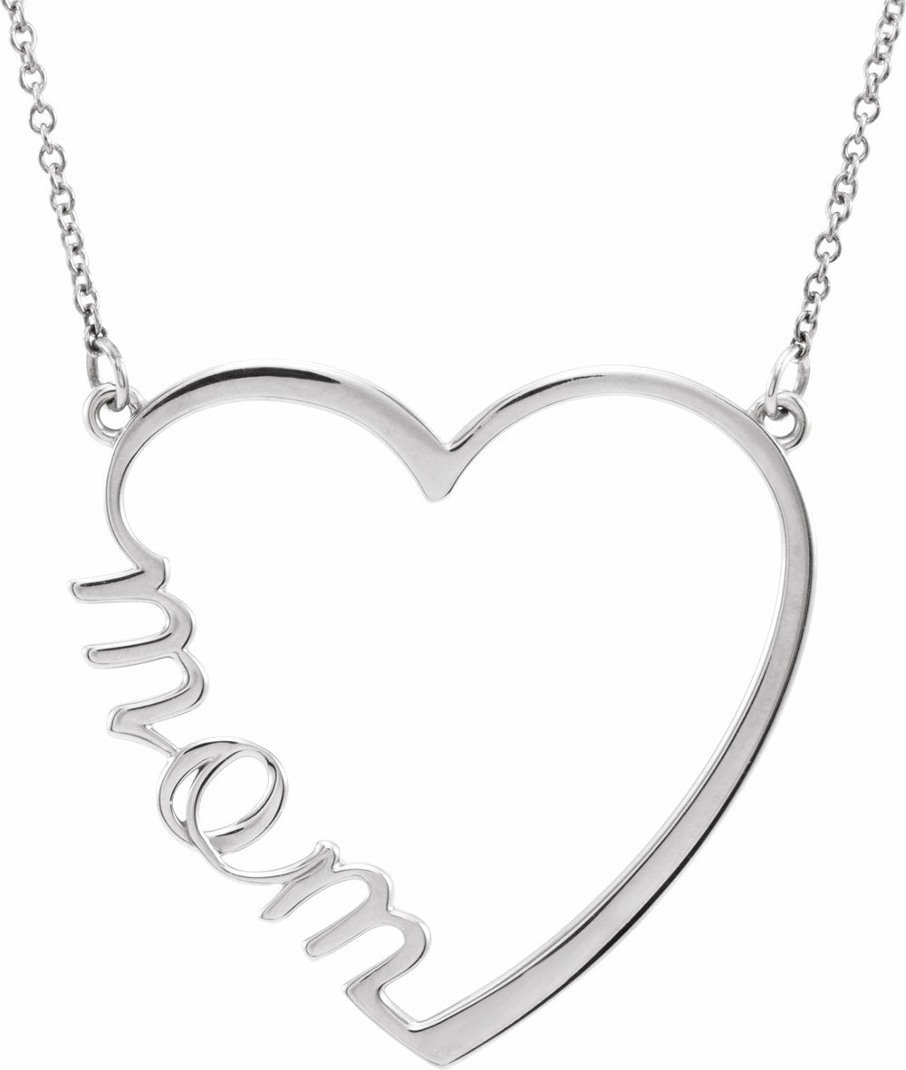 14K White Gold "Mom" Heart 17" Necklace
