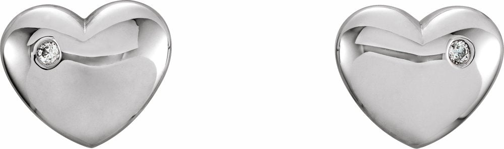 14K White Gold .02 CTW Natural Diamond Puffed Heart Earrings