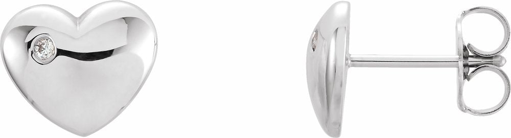 14K White Gold .02 CTW Natural Diamond Puffed Heart Earrings