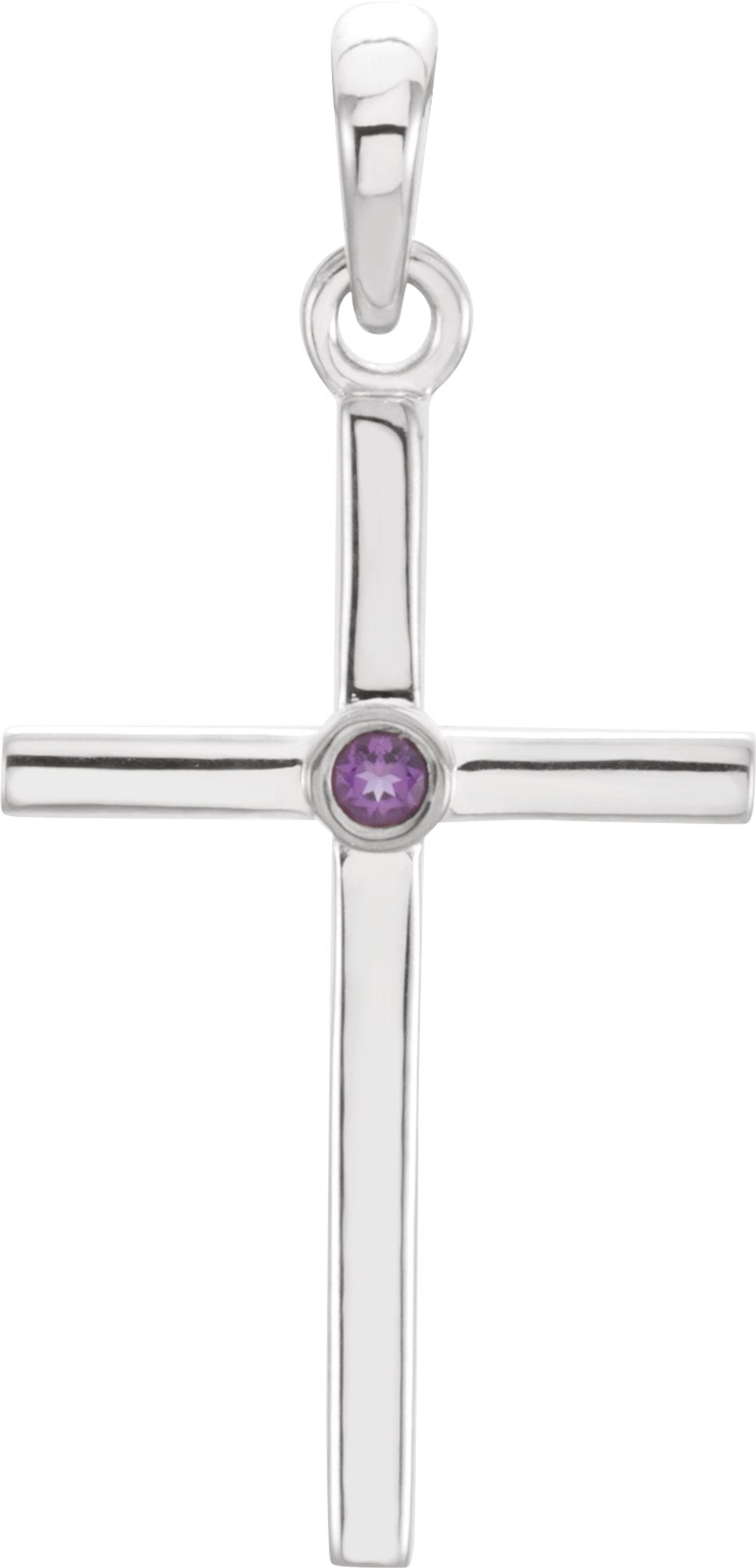 14K White Natural Amethyst Cross Pendant