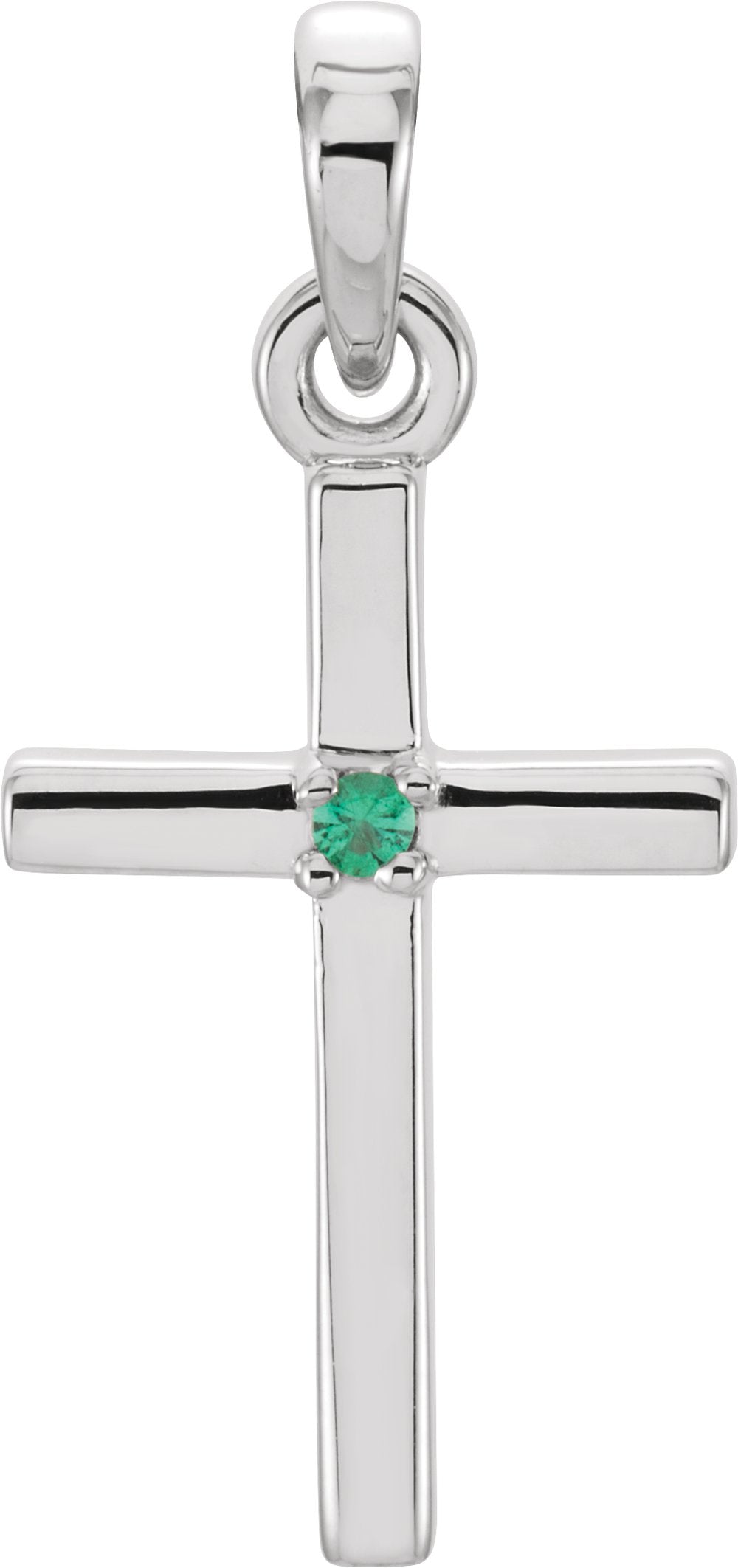 14K White Gold Natural Emerald Cross Pendant