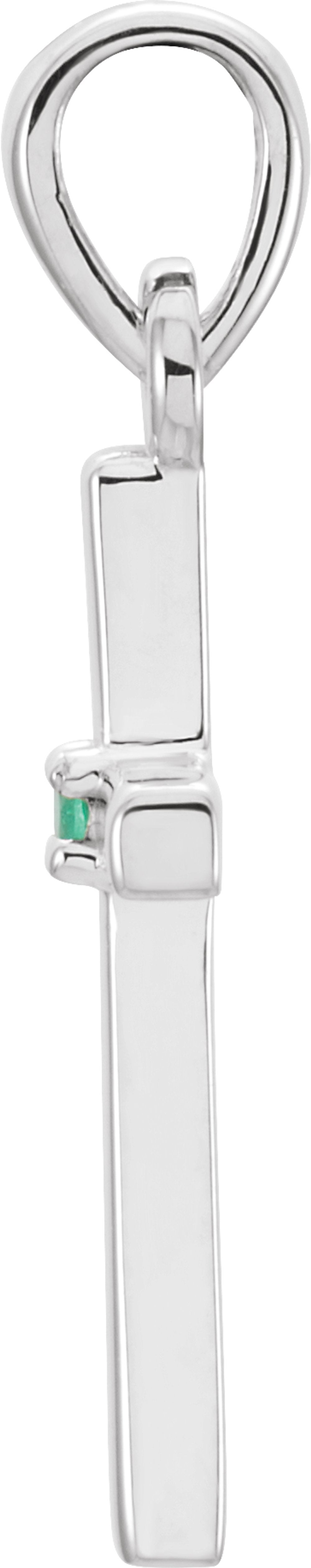 14K White Gold Natural Emerald Cross Pendant