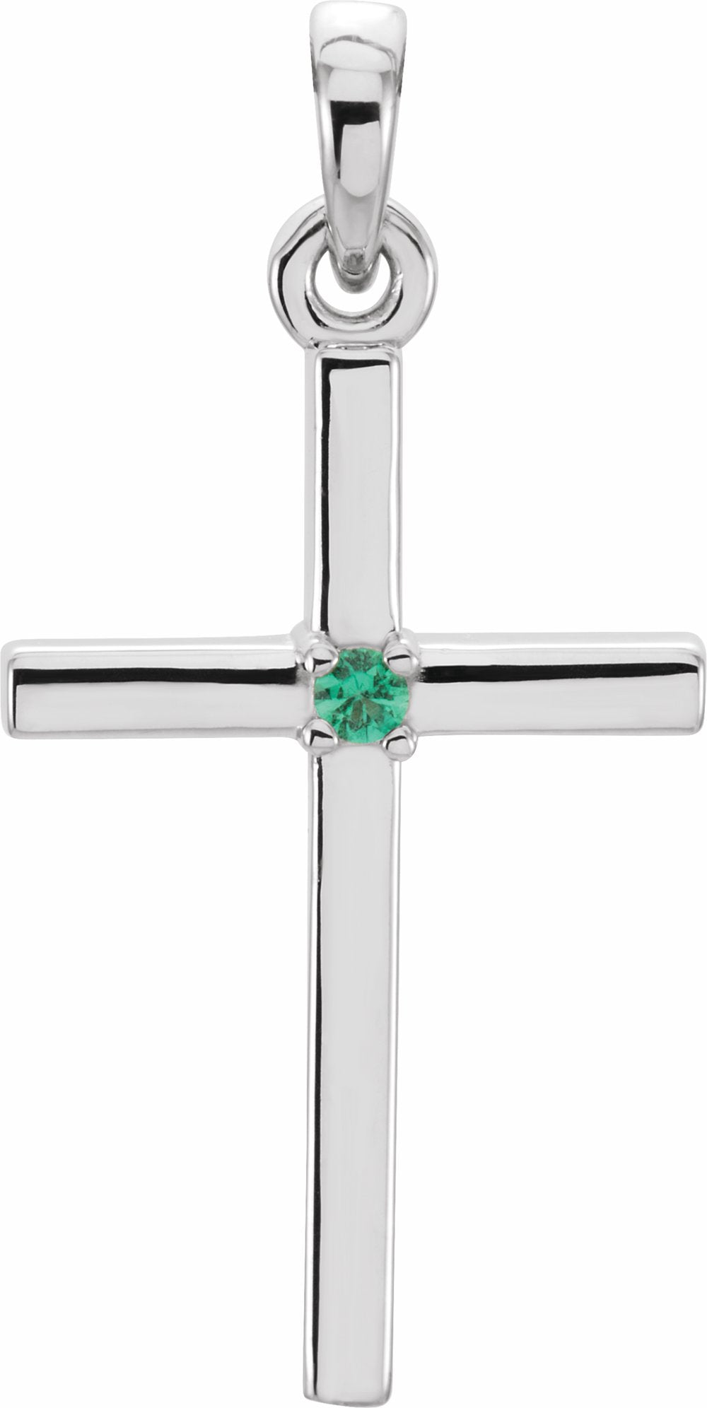14K White Gold Natural Emerald Cross Pendant