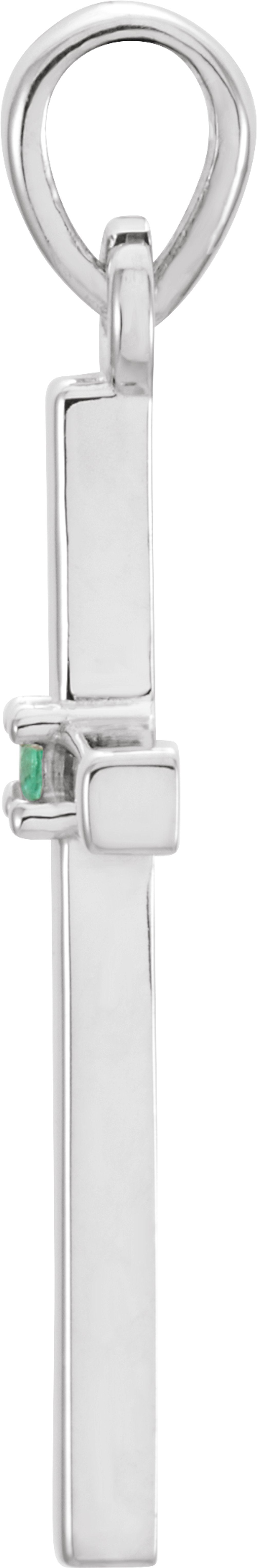 14K White Gold Natural Emerald Cross Pendant