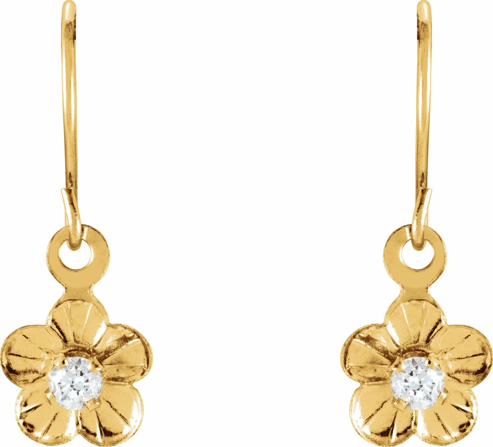 14K Yellow Imitation White Cubic Zirconia Youth Daisy Earrings
