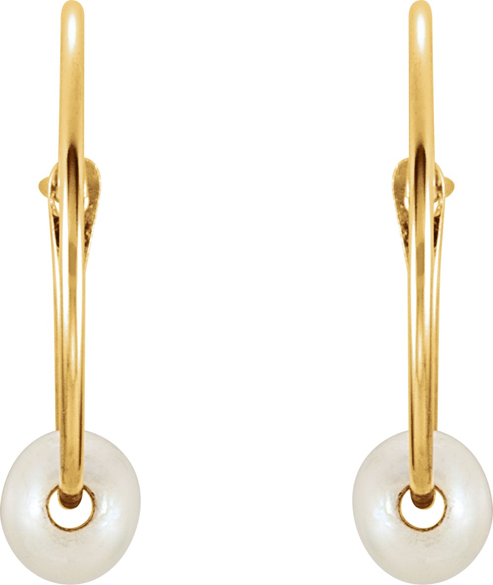 14K Yellow Gold Cultured White Freshwater Pearl Youth Huggie Earrings