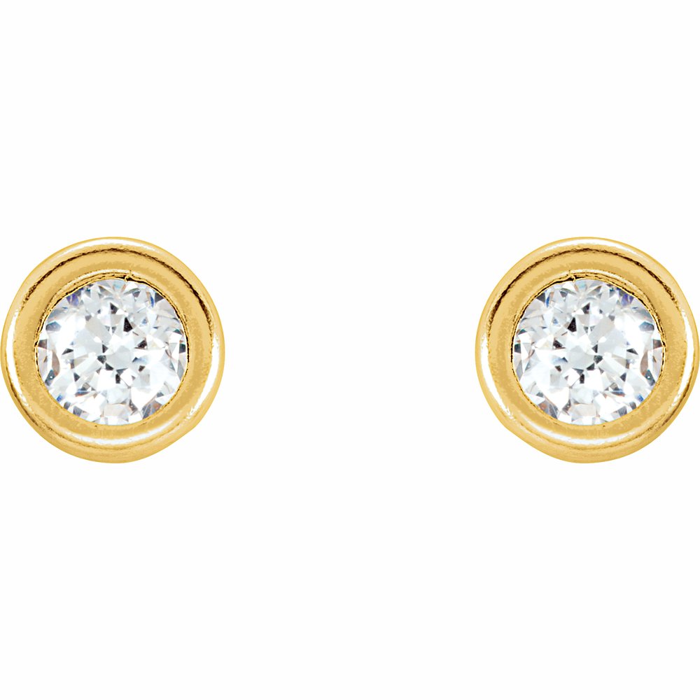 14K Yellow Gold 3 mm Imitation White Cubic Zirconia Youth Bezel Stud Earrings