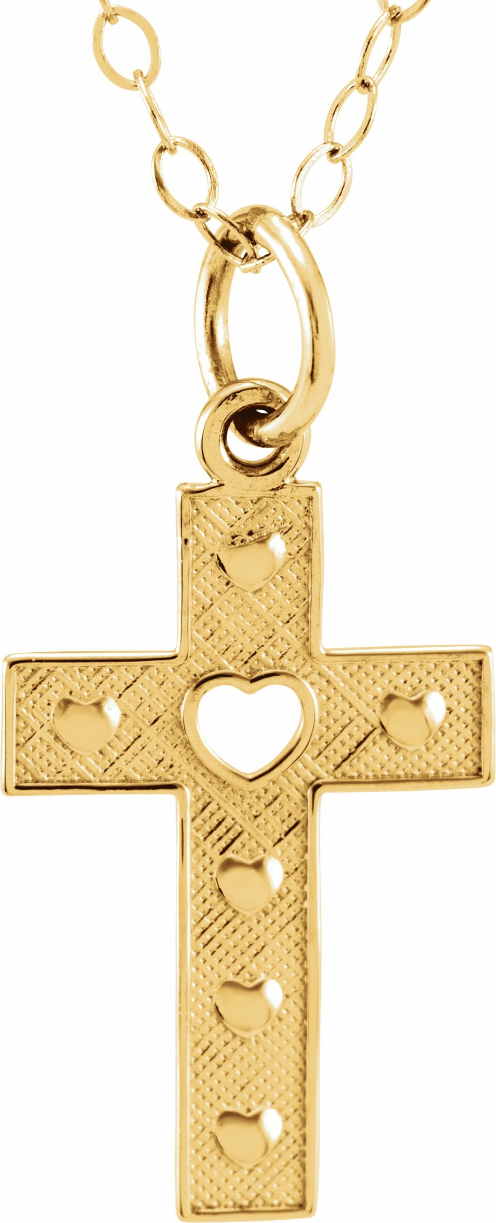 14K Yellow Pierced Heart Cross 15" Necklace