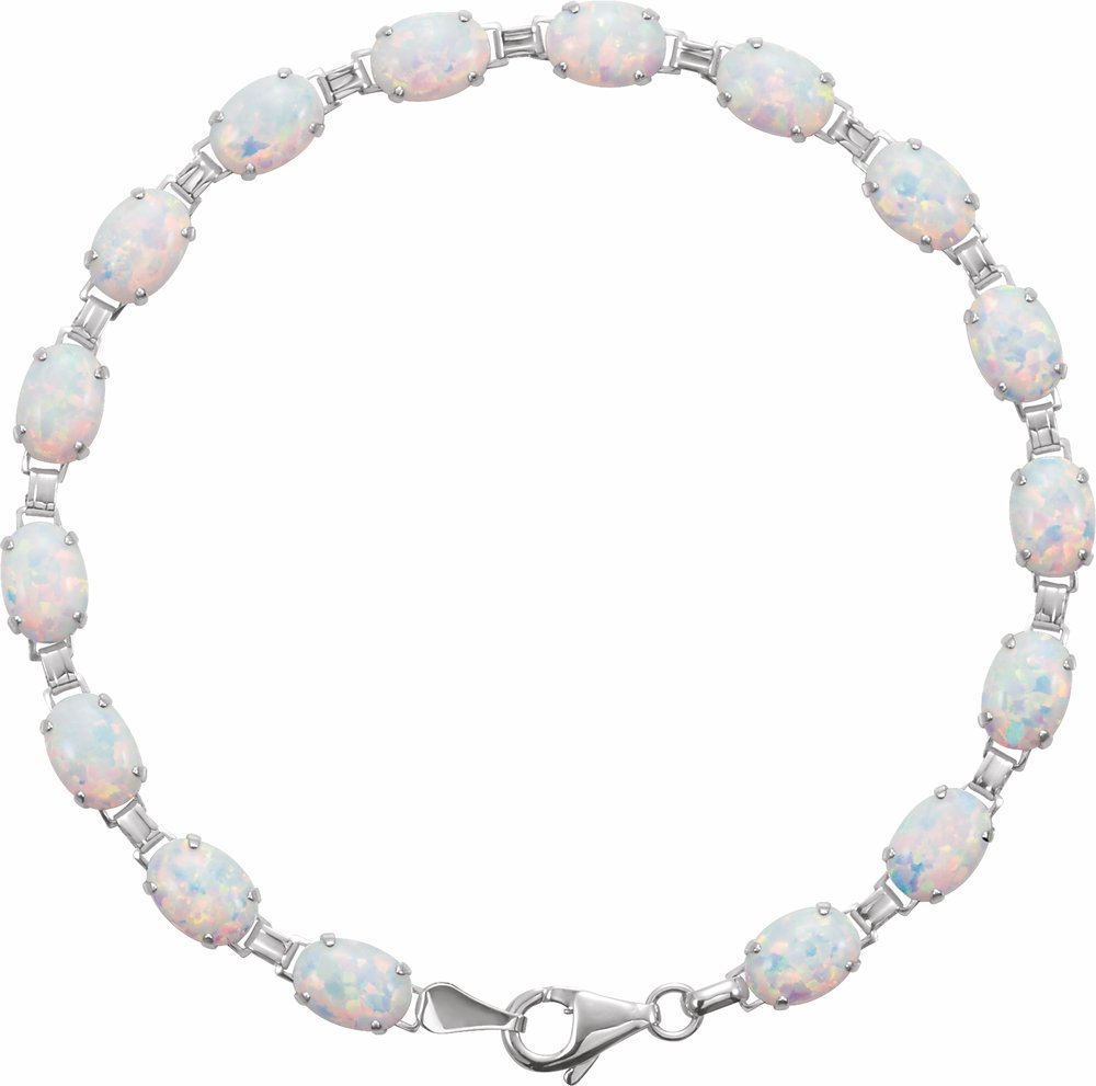 14K White Gold Lab-Grown White Opal Line 7" Bracelet