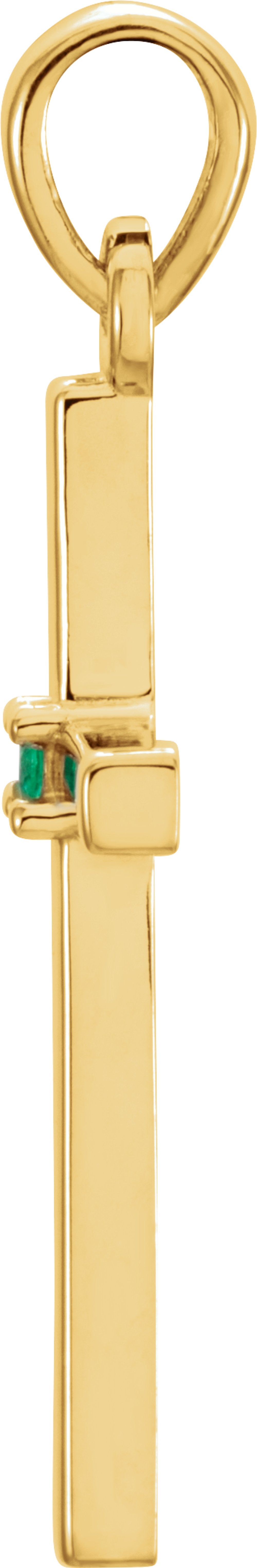 14K Yellow Gold Natural Emerald Cross Pendant