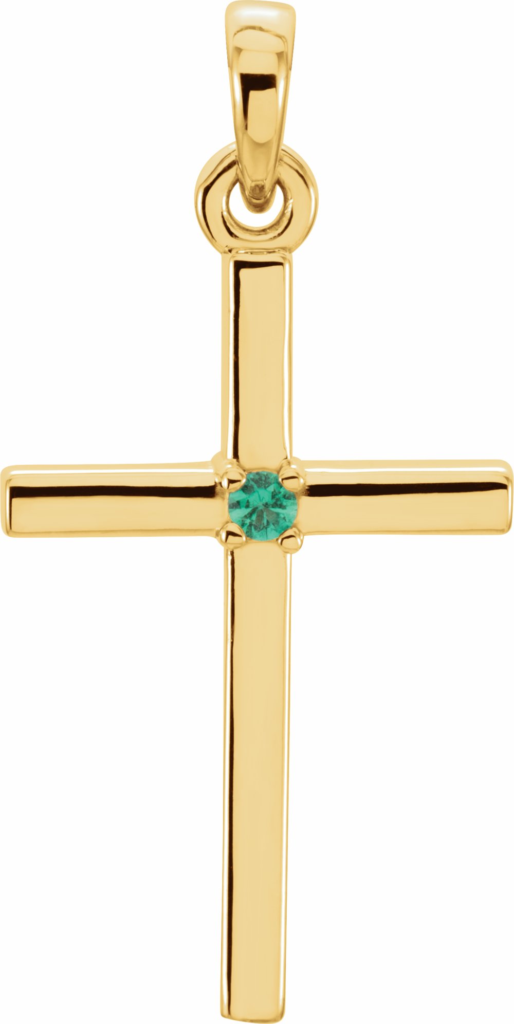 14K Yellow Gold Natural Emerald Cross Pendant
