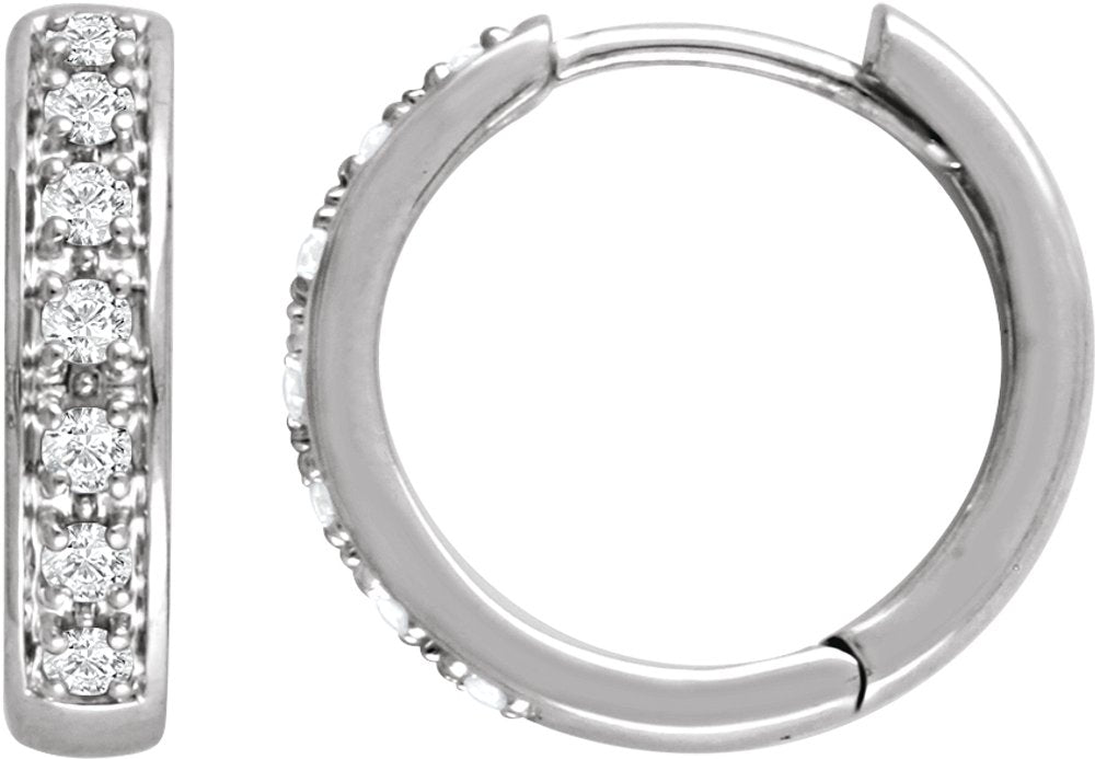 14K White Gold 1/3 CTW Natural Diamond Hinged 15.8 mm Hoop Earring