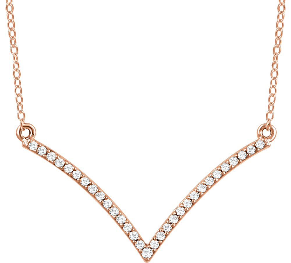 14K Rose Gold 1/6 CTW Natural Diamond V 18" Necklace