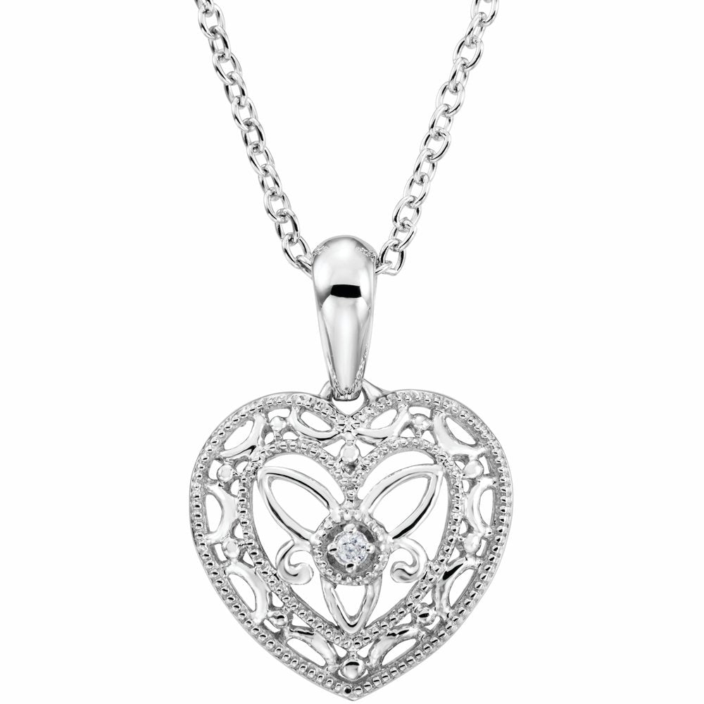Sterling Silver .006 CTW Lab-Grown Diamond Heart 18" Necklace