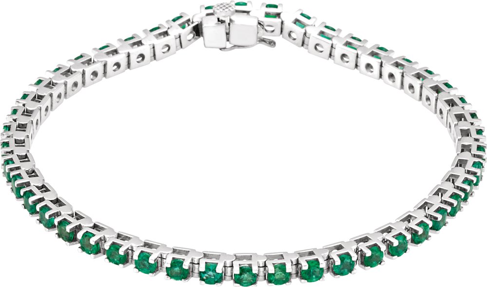 14K White Gold Lab-Grown Emerald Line 7" Bracelet