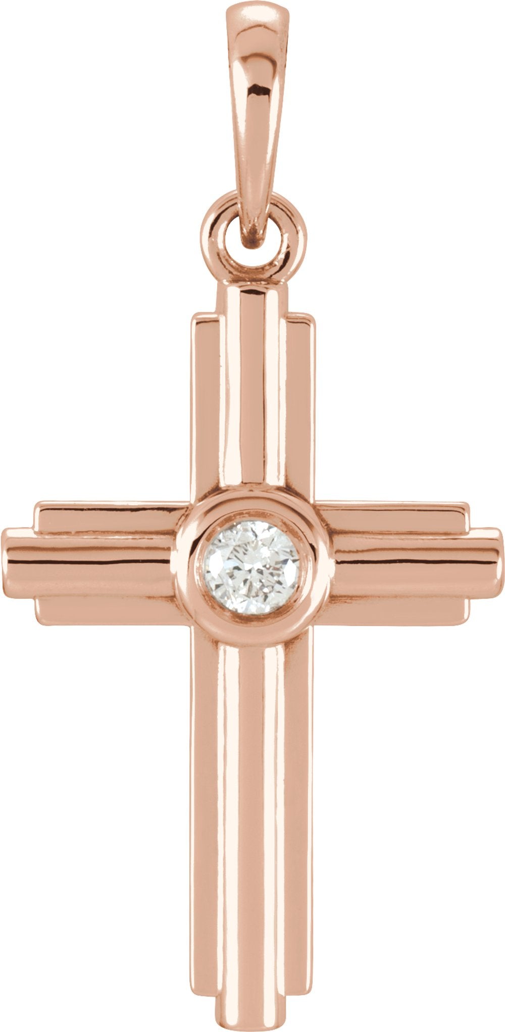 14K Rose .06 CT Natural Diamond Cross Pendant