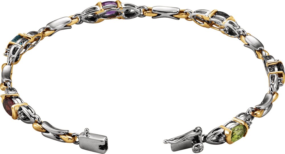 14K White/Yellow Natural Multi-Gemstone & 1/10 CTW Natural Diamond 7 1/2" Bracelet