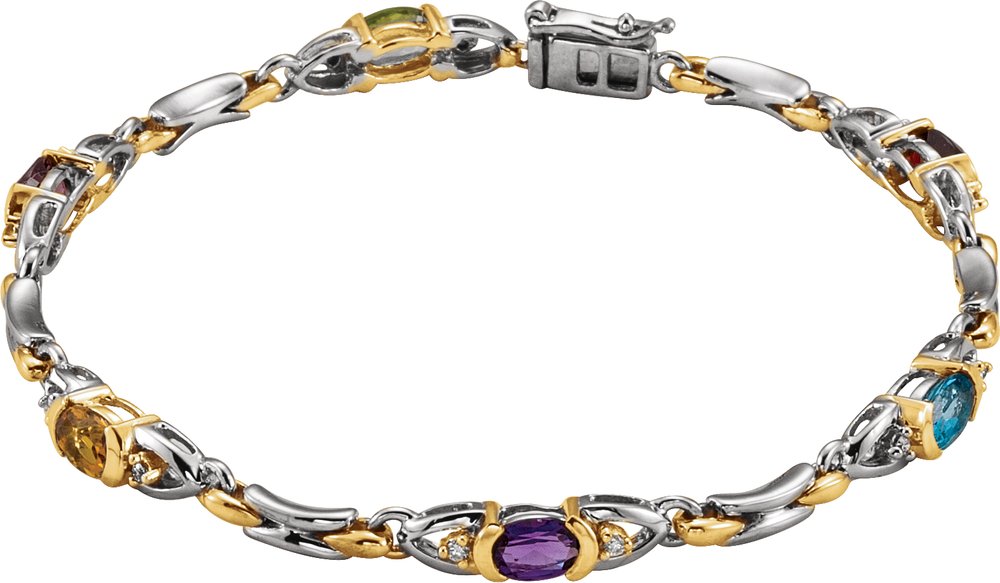 14K White/Yellow Natural Multi-Gemstone & 1/10 CTW Natural Diamond 7 1/2" Bracelet